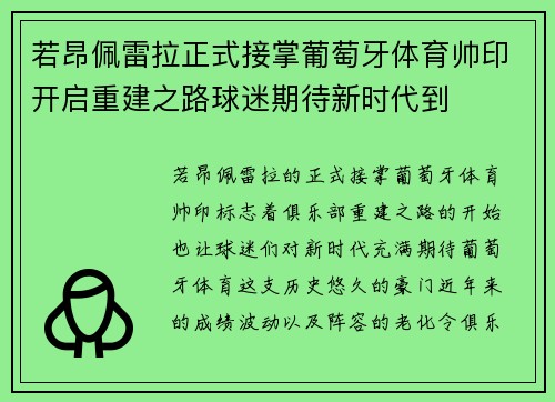 若昂佩雷拉正式接掌葡萄牙体育帅印开启重建之路球迷期待新时代到